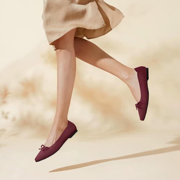 🆕Women Red Knit Pointed Toe Bow Ballet Flats Comfortable Dressy Slip On Shoes - Picture 6 of 6